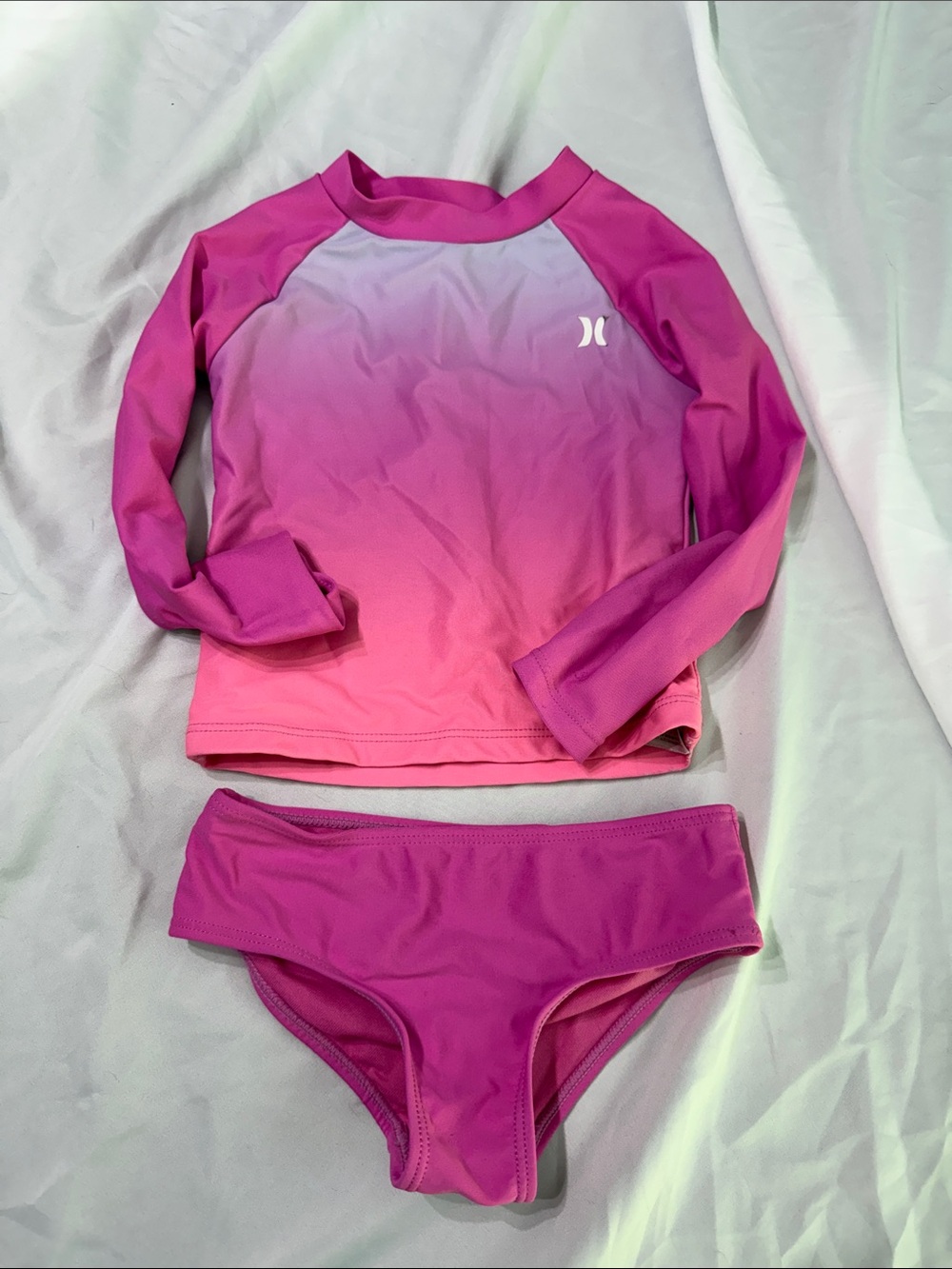Hurley Pink Ombre Long Sleeve Girls' Rash Guard Two-Piece Swim Set